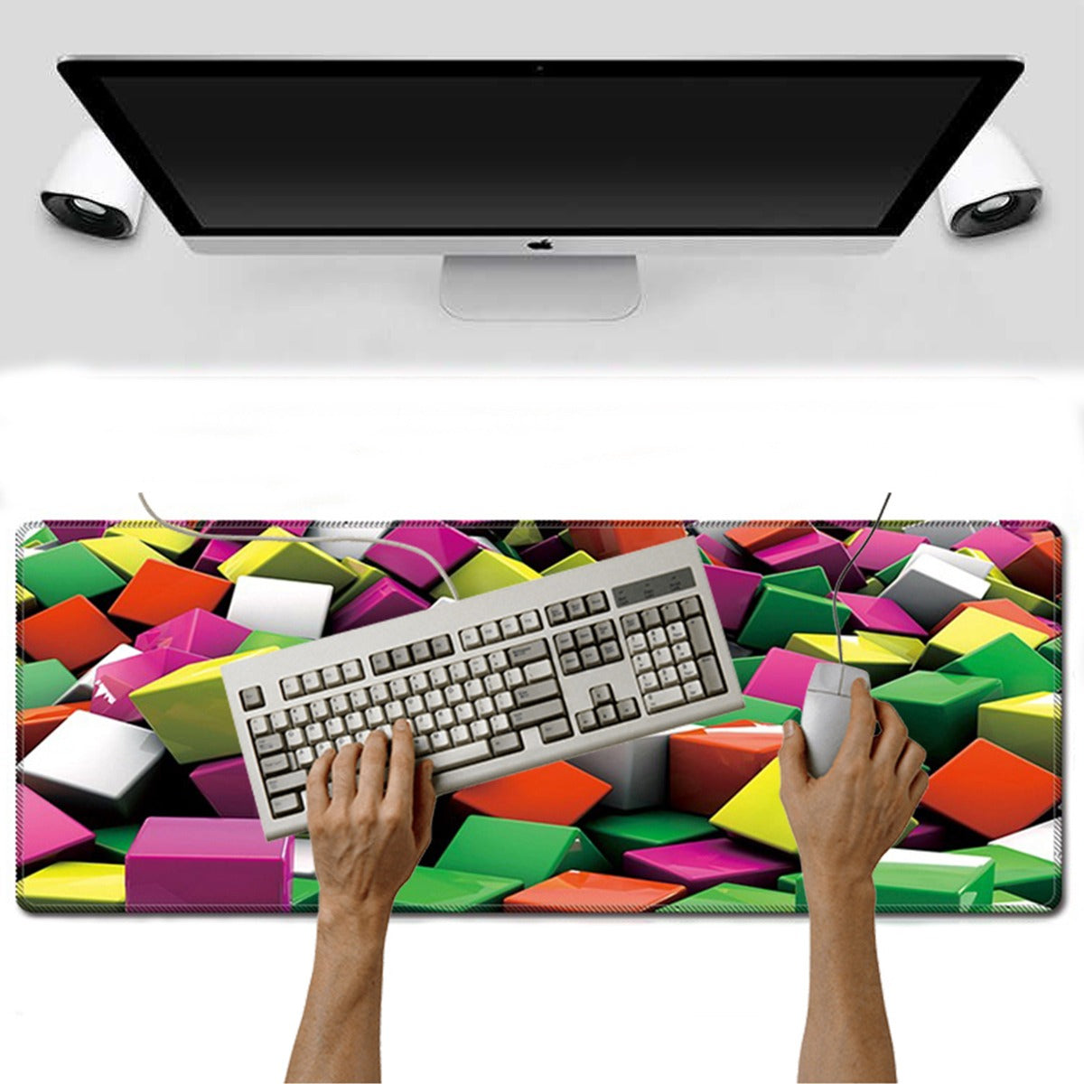 Mouse Pad Base de Escritorio Extra Large 80x30cm | Cubos 3D S0649-58