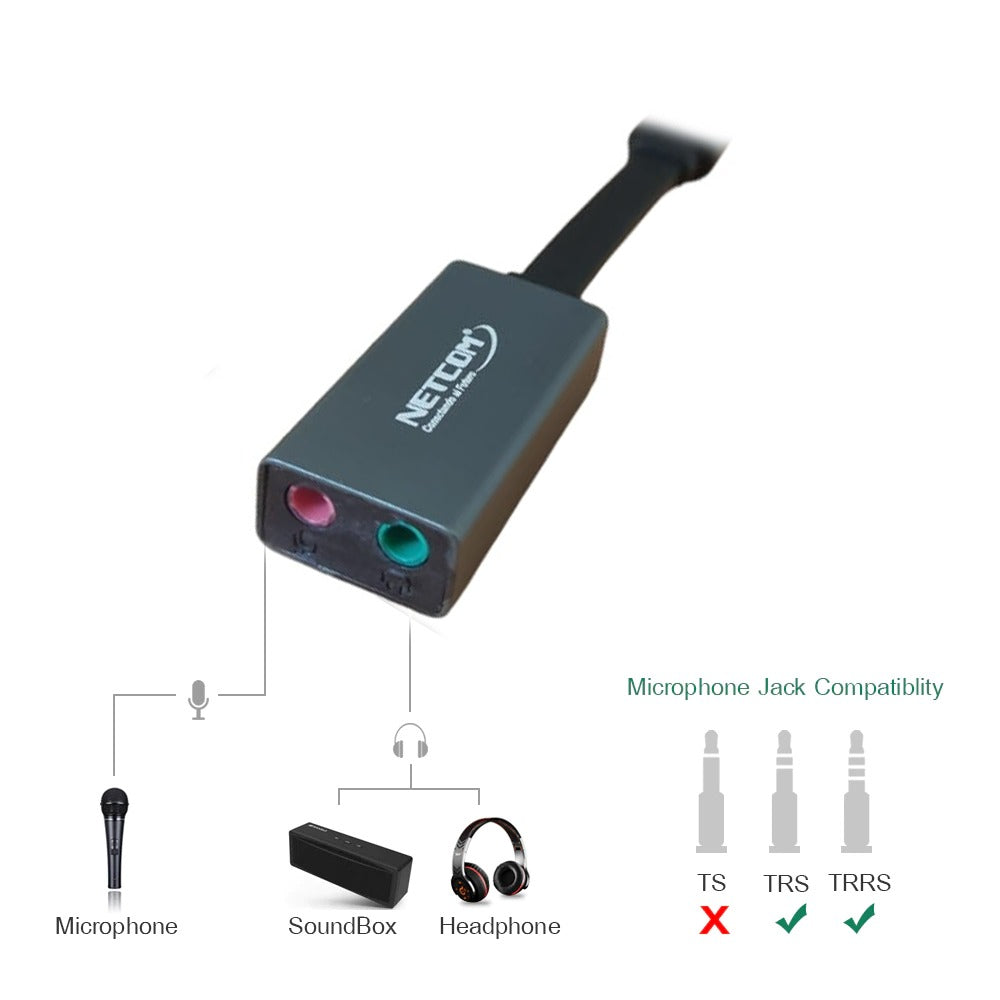 Tarjeta de Sonido Externa USB Microfono y Audifono Netcom S1182