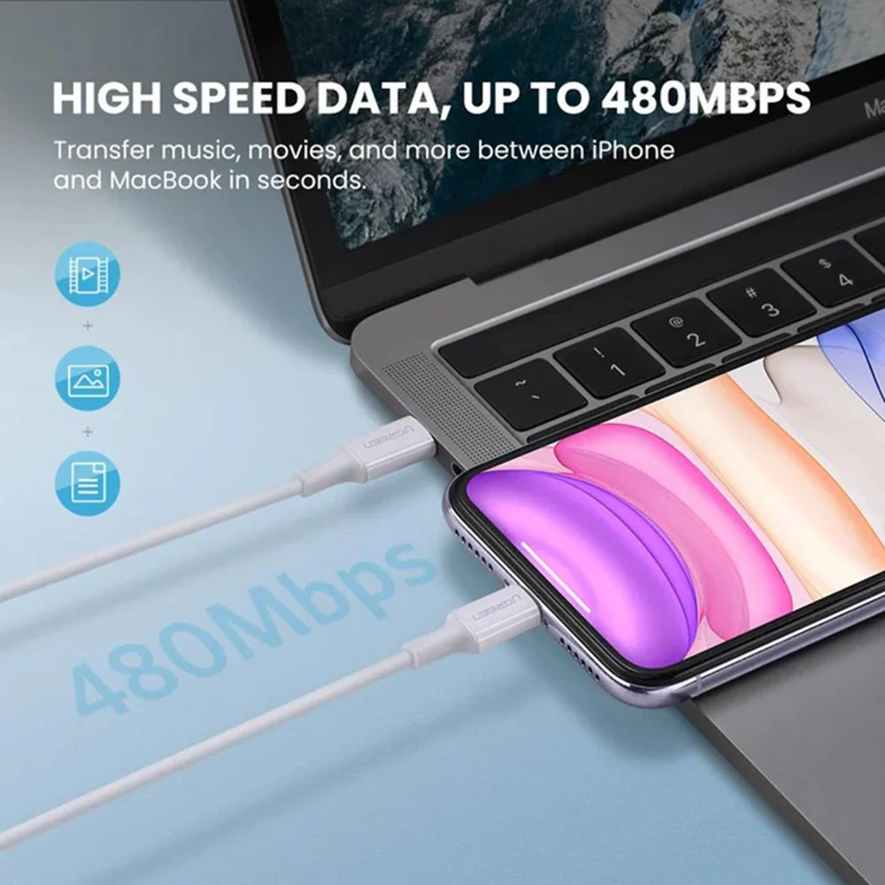 Cable Ugreen USB-C a Lightning de 1 Metro Blanco con Certificación Oficial MFi S2163