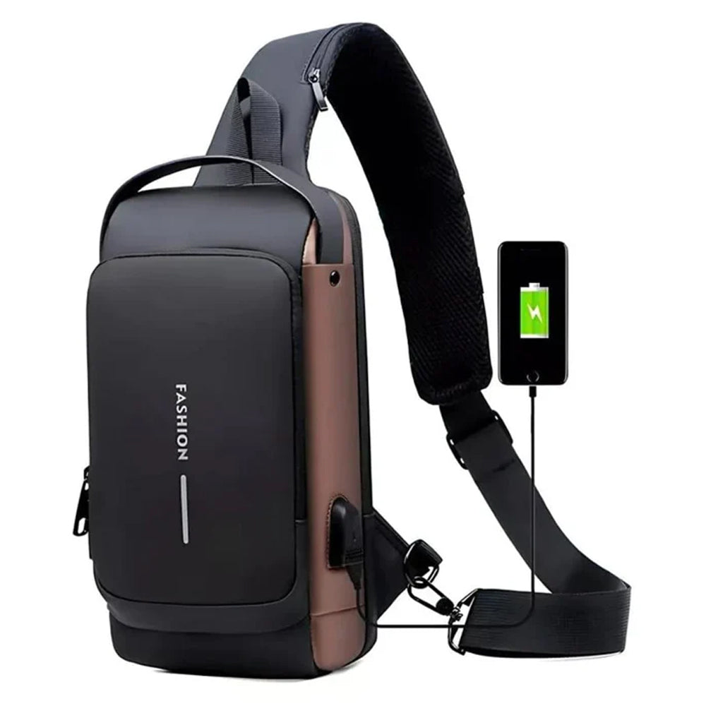 Morral Antirrobo con Clave Bolso de Hombro Multi Bolsillo Negro con Marrón S1598-1