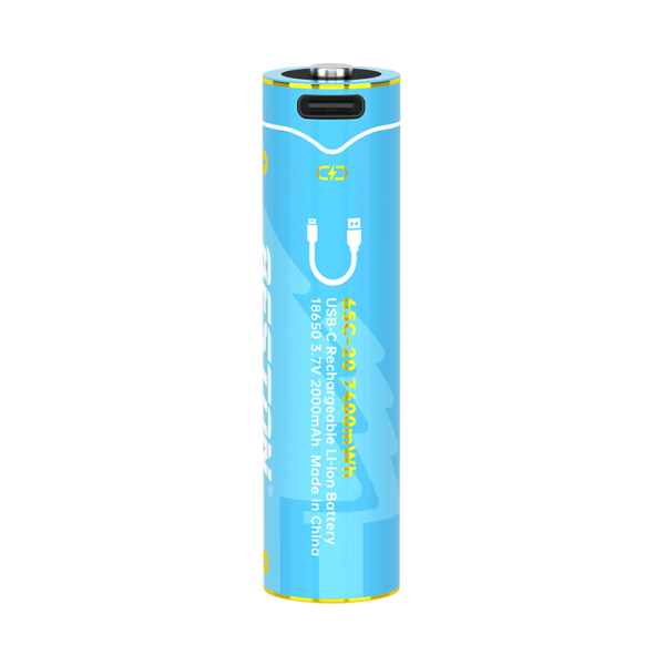 Pack 2 Pilas Recargables 18650 Litio BESTON 3.7V 2000mAh 7400mWh Carga Directa USB-C s2252