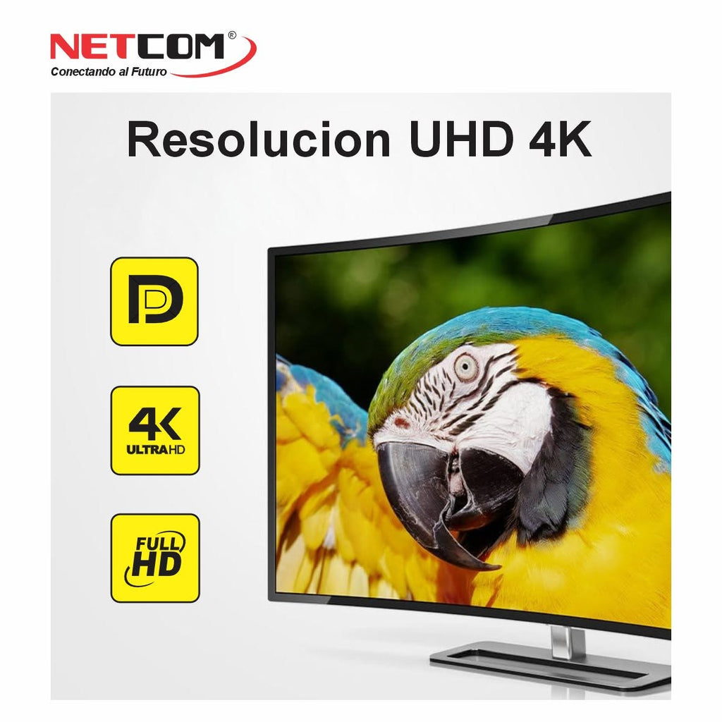Extender DisplayPort 4K a 100 Metros NETCOM VIA UTP RJ45 Audio y Video PE-ED0100 S2150