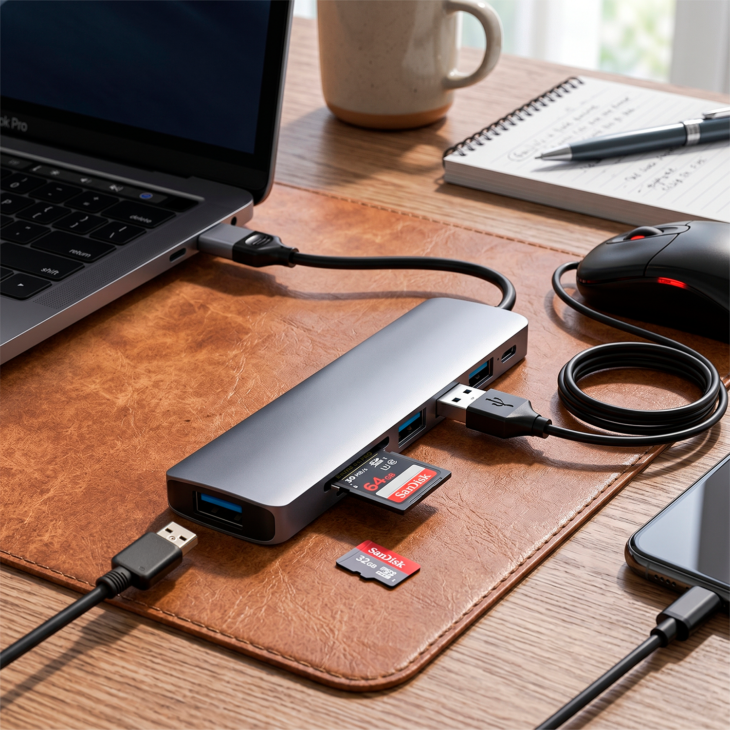 Hub Adaptador Multipuertos 6 en 1 (Tipo-C y USB a USB 3.0, SD/TF y PD 100W) s2100