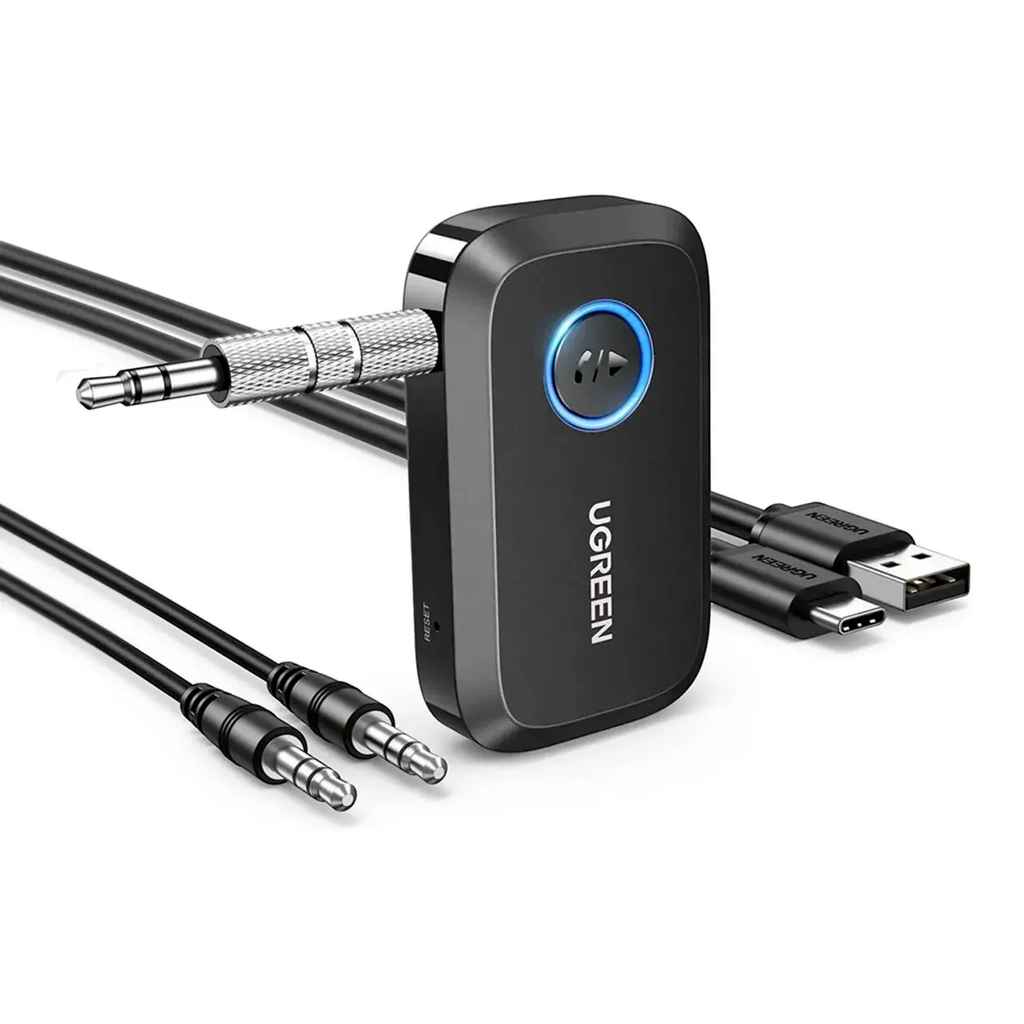 Receptor Bluetooth 6.0 UGREEN BT509 Hi-Res Audio LDAC Jack 3.5mm Auxiliar Batería 17 Horas Micrófono con Cancelación de Ruido IA y Emparejamiento Dual para Auto Parlantes y Audífonos 55546 S2370
