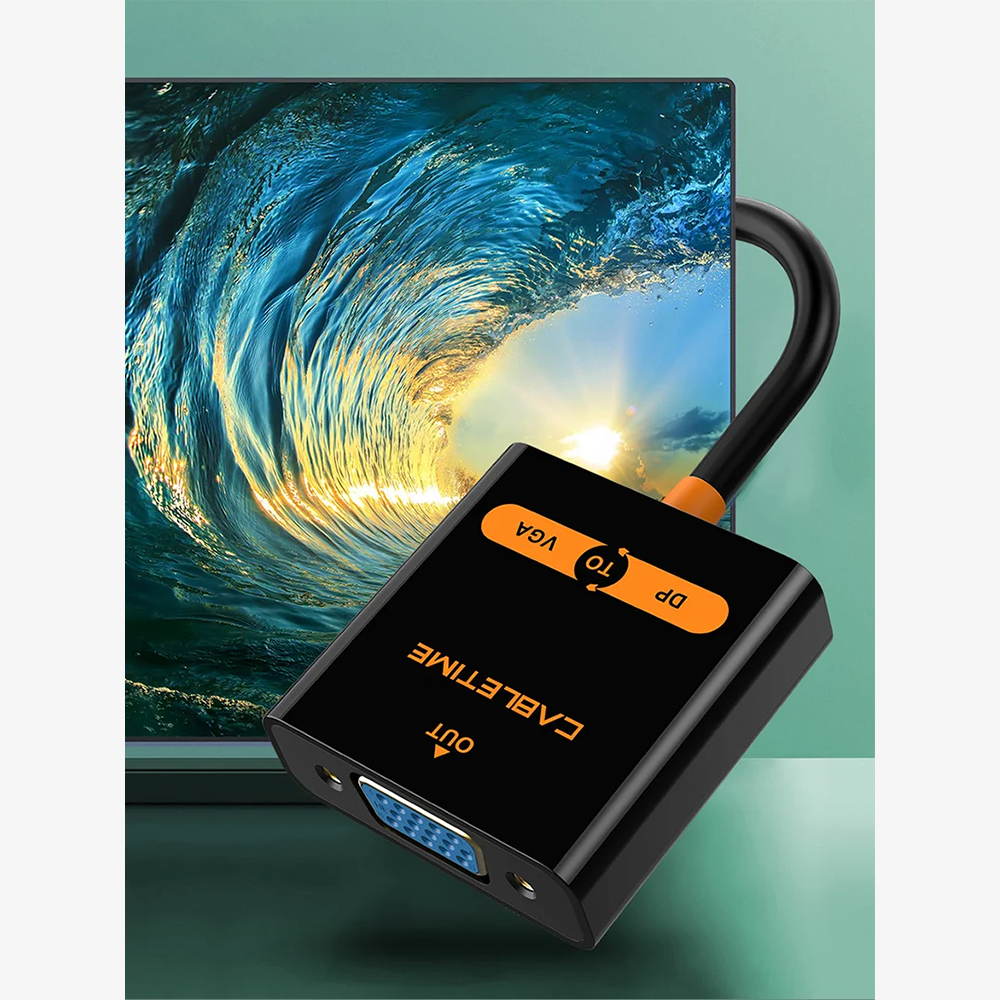 Adaptador DisplayPort a VGA Hembra CABLETIME 1080P 60Hz Conversor de Video con Seguro Mecánico Latching y Conector Chapado en Oro 24K para PC Laptop Tarjeta Gráfica Proyector y Monitor S2368