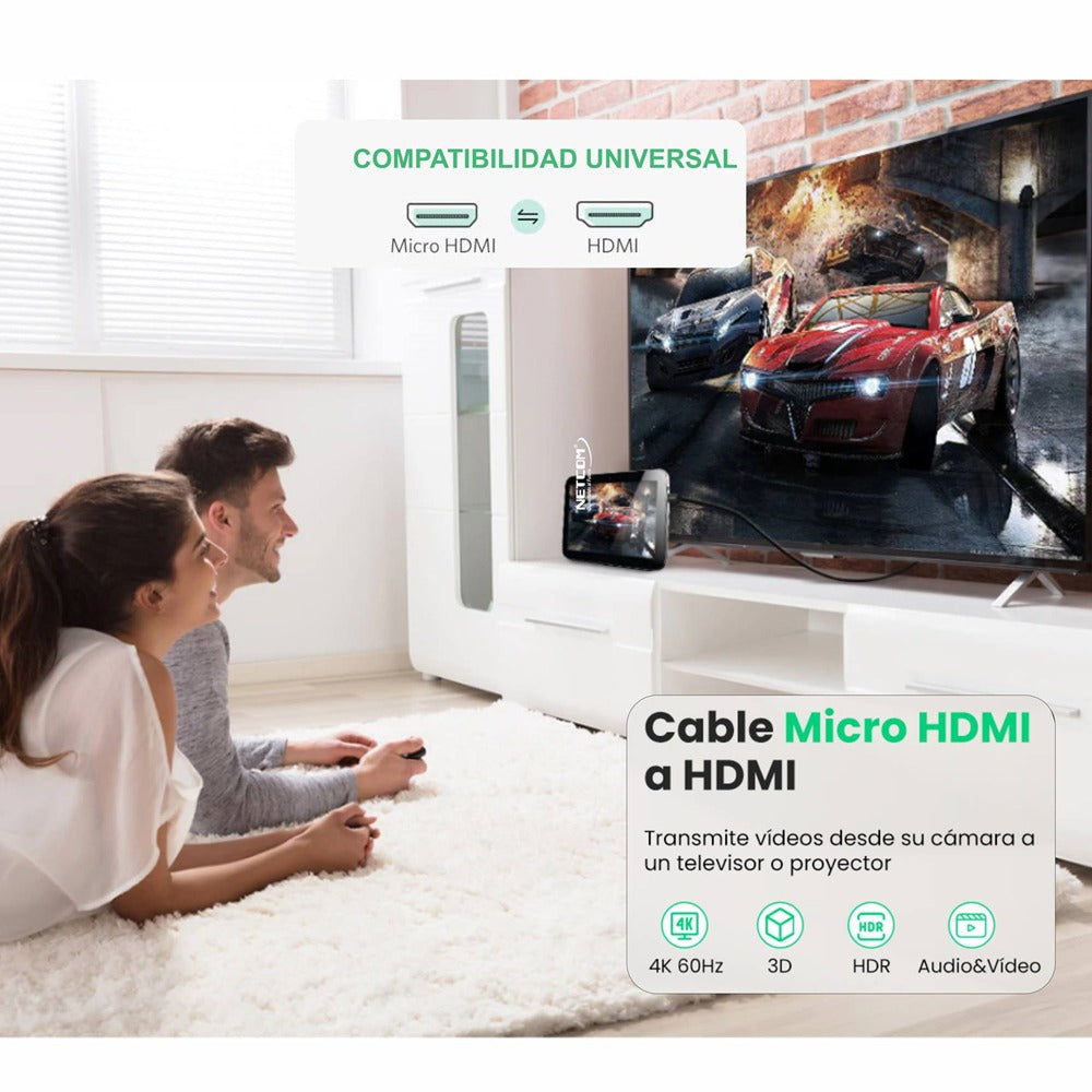Cable Micro Hdmi a Hdmi 1.8 Metros NETCOM 2.0 4K 60 Hz ULTRA HD S1143