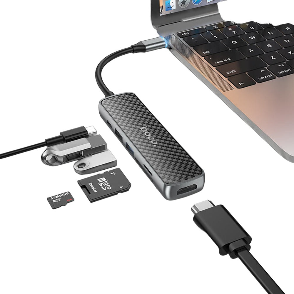 6 en 1 tipo C a HDMI USB 3.0 + TF Micro SD Lector de tarjetas hub hoco S1206