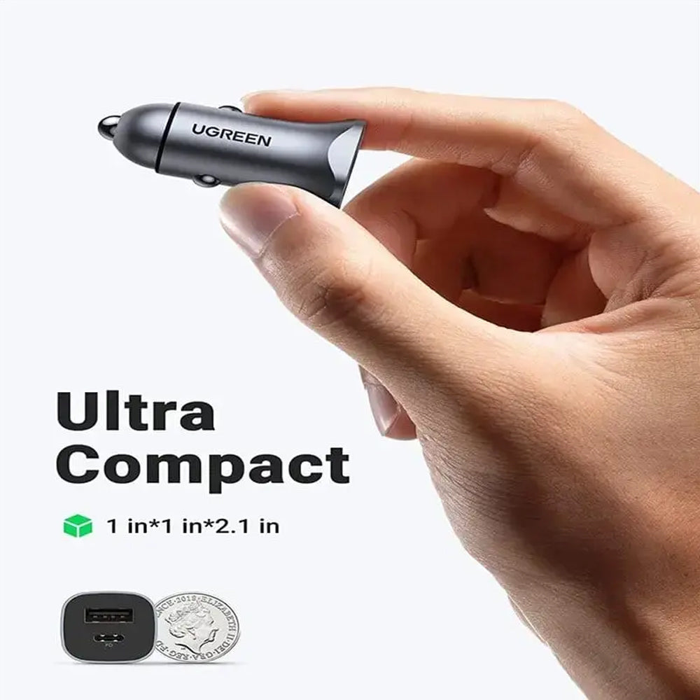 Mini Cargador de Auto UGREEN 30W Carga Rápida (USB-C y USB-A) s2083