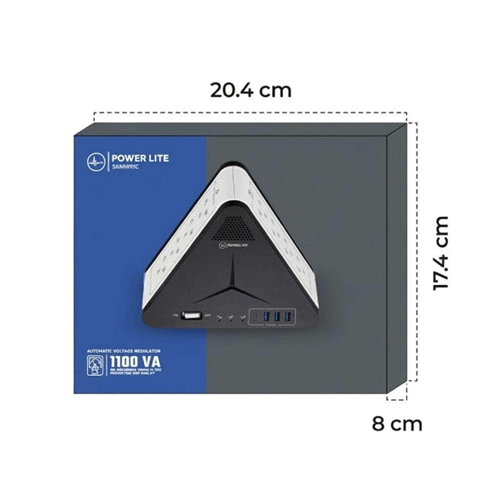 Estabilizador Regulador de Voltaje Power Lite Simetric PLI-1111U 1100VA 500W 8 Tomas 4 Puertos USB Type-C s2248