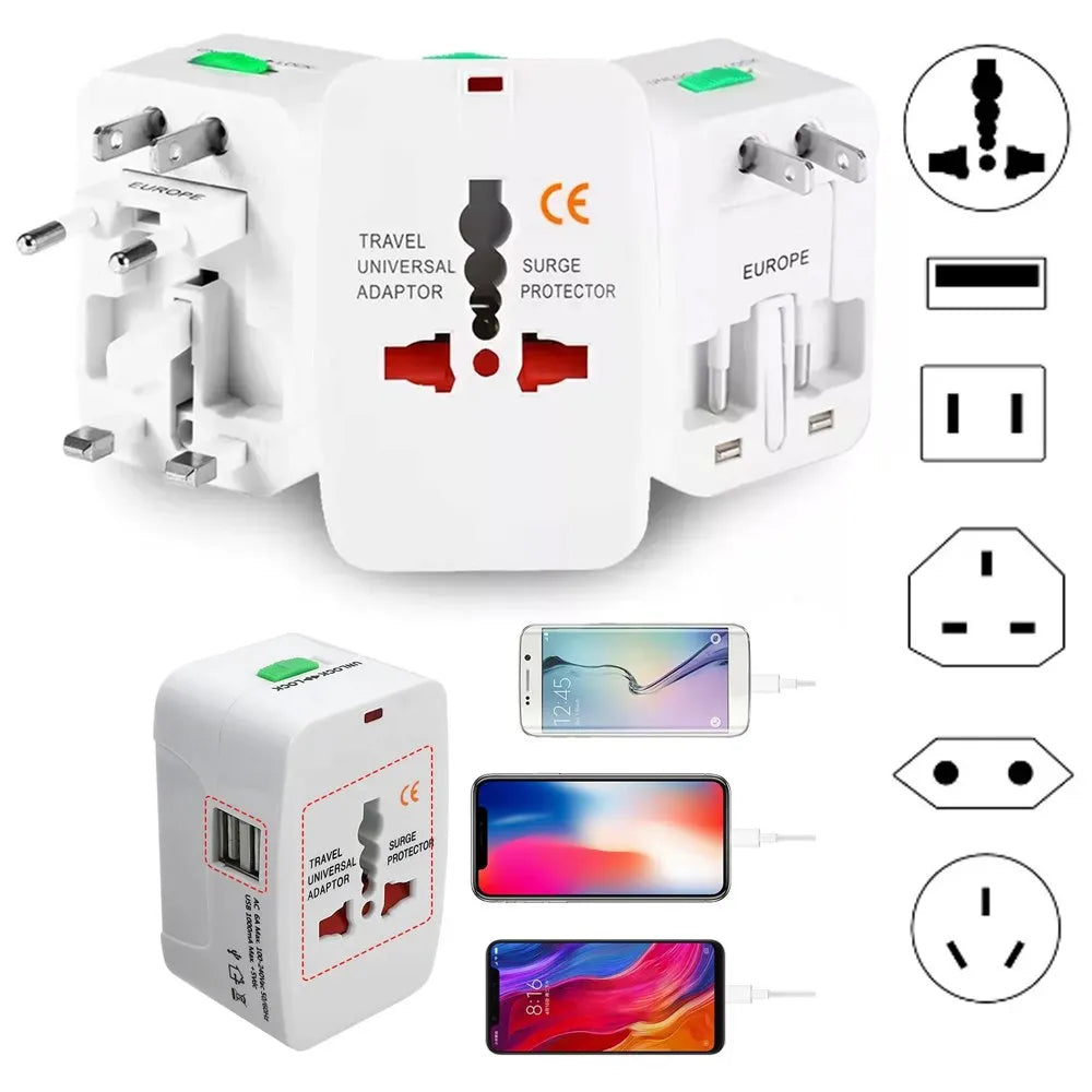 Adaptador Internacional Enchufe Universal Viajero 110v 220v + 2 USB TRAUTECH S1567