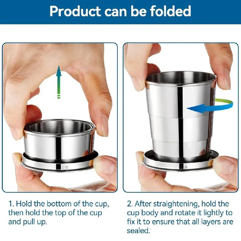 Vaso Plegable de Acero Inoxidable 8cm con Llavero Reutilizable 140ml S1801