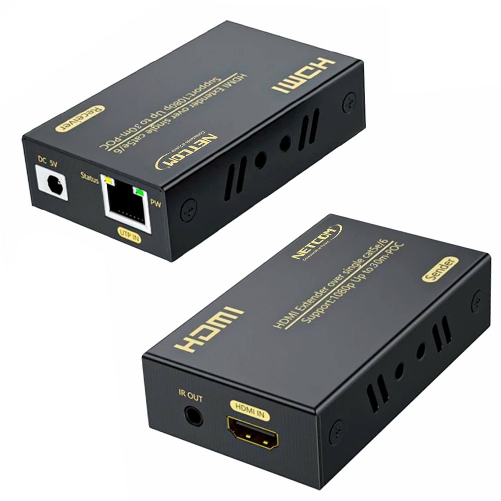 Extensión Extender Hdmi x Rj45 Utp Cat 5 6 7 Hasta 30 Metros NETCOM S1341