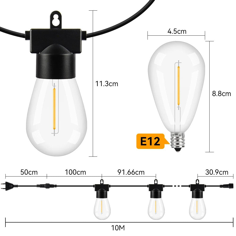 Guirnalda 15 Bombillas 15 metros LED Vintage Jardin Fiestas exterior S0818