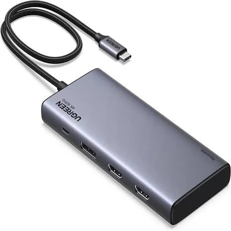 Adaptador Hub USB-C Ugreen Revodok 8 en 1 Triple Pantalla 4K 2x HDMI DisplayPort 10Gbps PD 100W CM639 S2205
