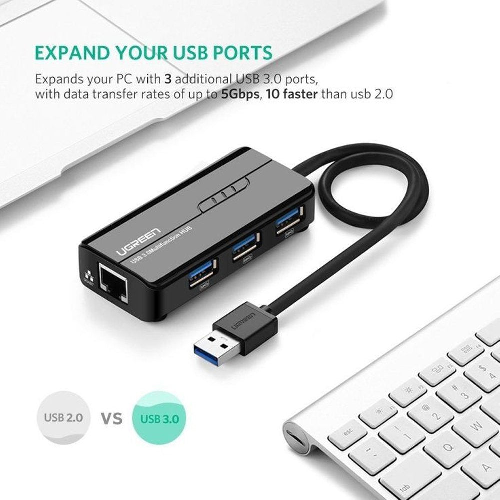 Adaptador Usb 3.0 a Rj45 Lan Ethernet + Hub 3 Puertos USB 3.0 UGREEN S1643