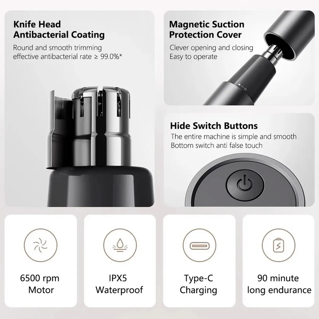 Recortador de Vello Nasal Xiaomi Eléctrico Recargable Corte Preciso Lavable USB S2042