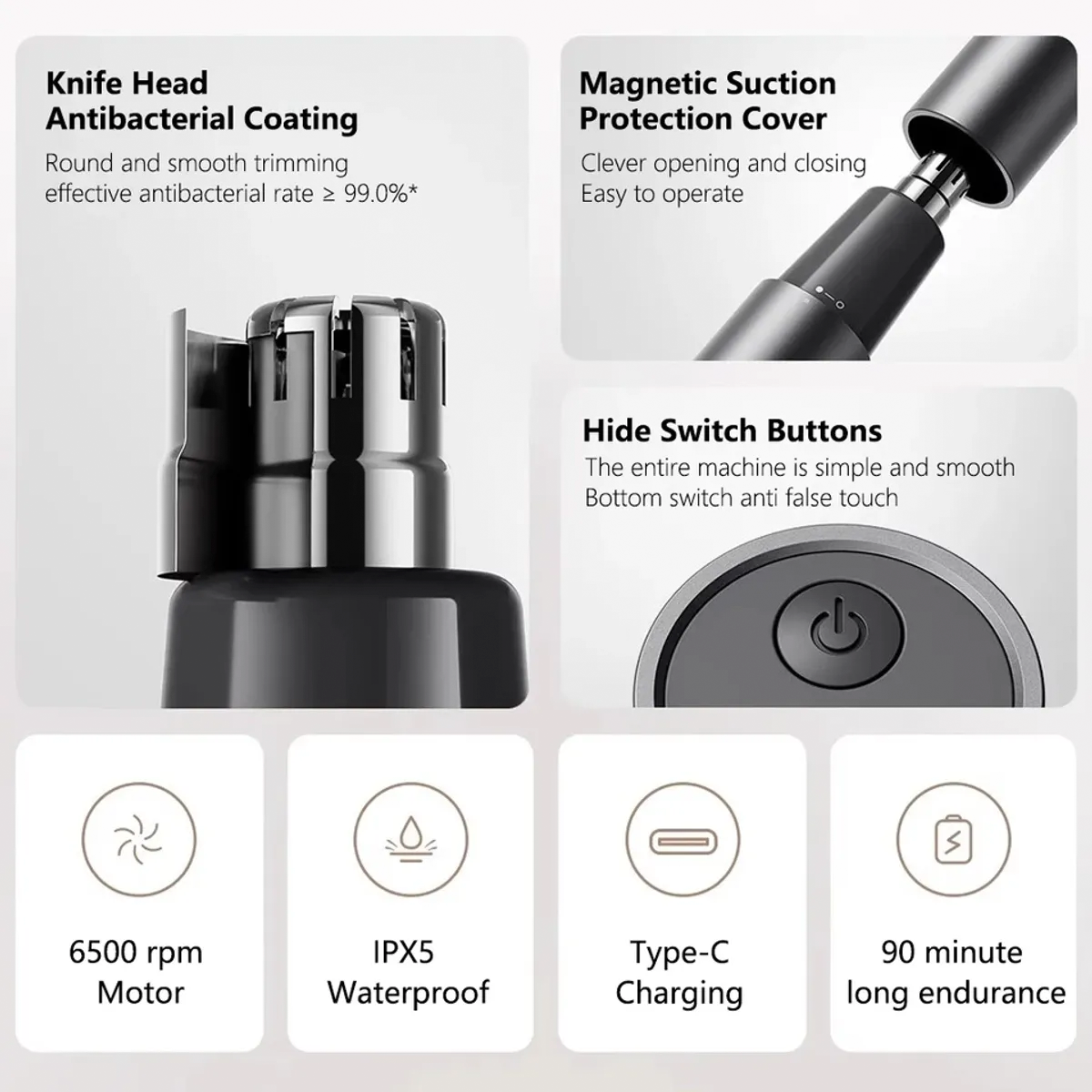 Recortador de Vello Nasal Xiaomi Eléctrico Recargable Corte Preciso Lavable USB S2042