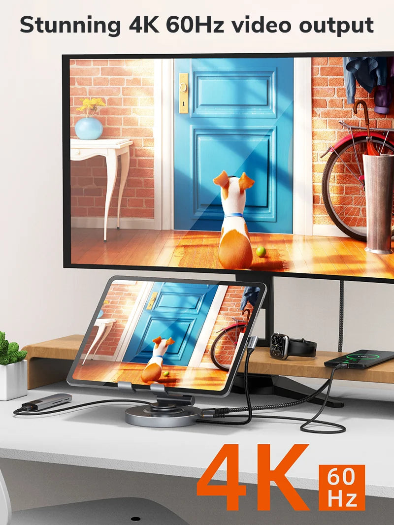 Docking Station y Soporte 8 en 1 USB-C CABLETIME 4K 60Hz PD 100W SD/TF 3.5mm Base Giratoria 360° iPad Pro Air CB02G S2277