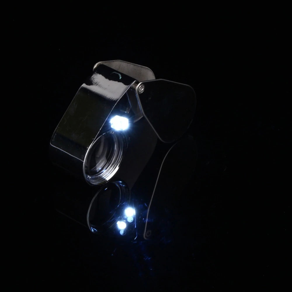 Lupa Metalica 40x 25mm Con Luz Led Geologo Joyero Luz Uv S0044