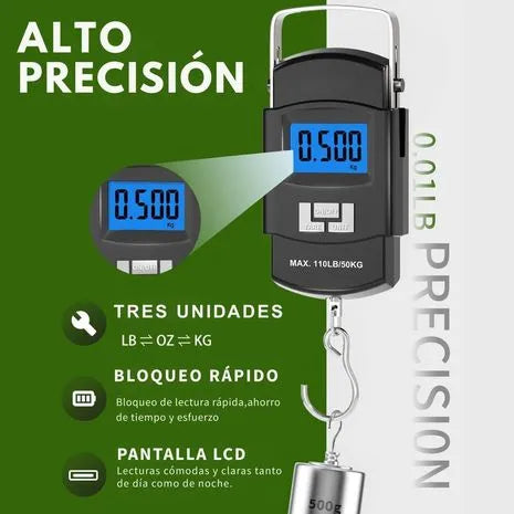 Balanza Digital Portátil 50kg Gancho Acero Pantalla LCD Azul Función Tara y Hold para Equipaje y Paquetes s2258