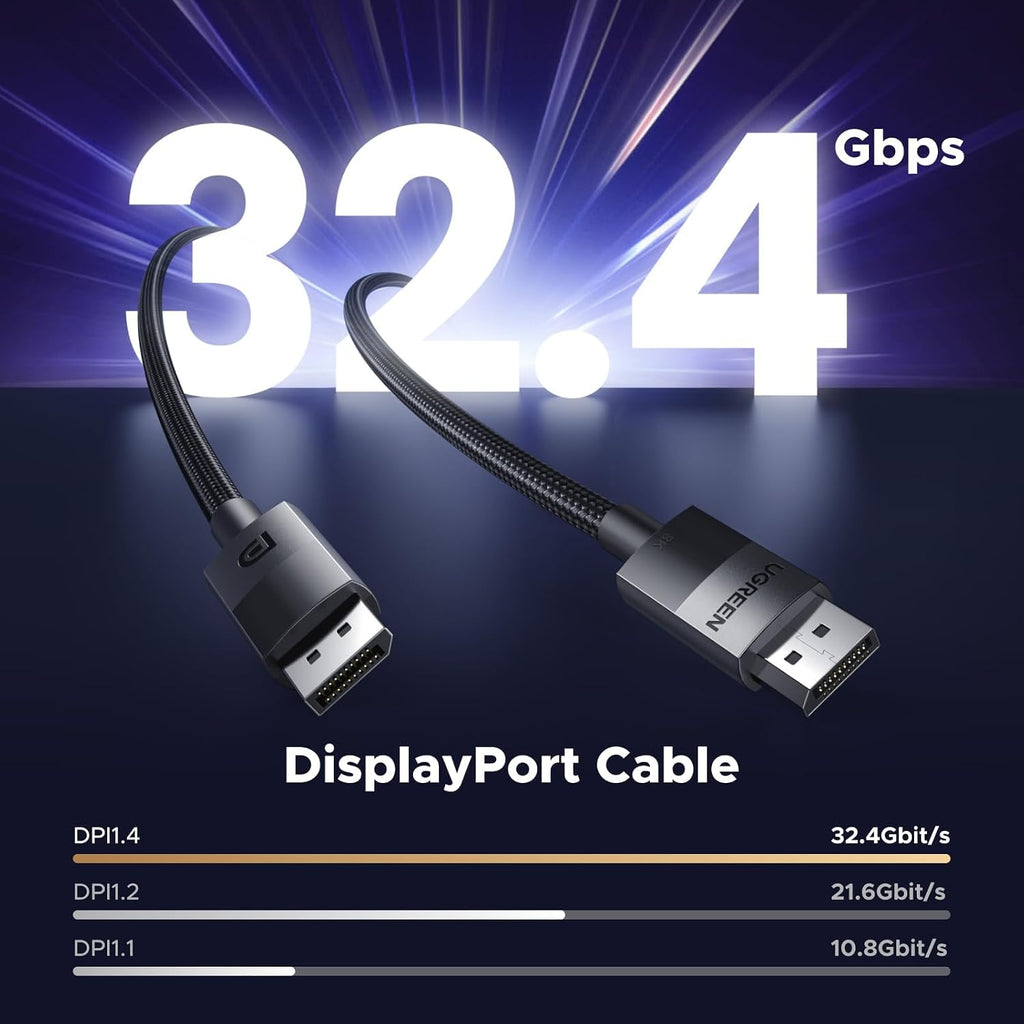 Cable DisplayPort 1.4 Ugreen  8K@60Hz 4K@240Hz 32.4Gbps Trenzado de 2 Metros S2199