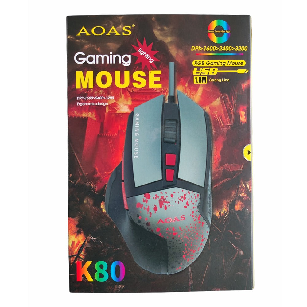 Mouse Gamer Aoas K80 Rgb Iluminación Led 3200 Dpi Cable 1.8m S0750