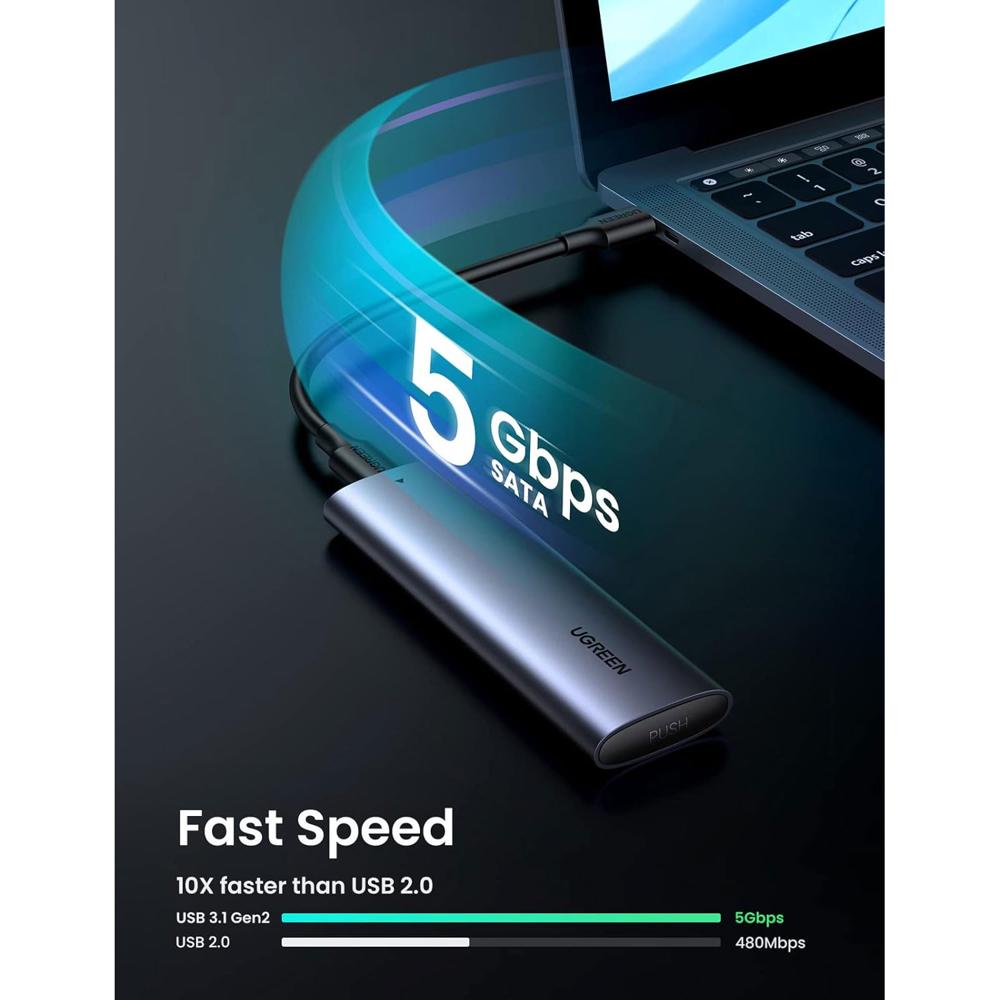 Carcasa Enclosure M.2 SATA NGFF SSD Ugreen USB-C 5Gbps Aluminio Tool-Free S2211