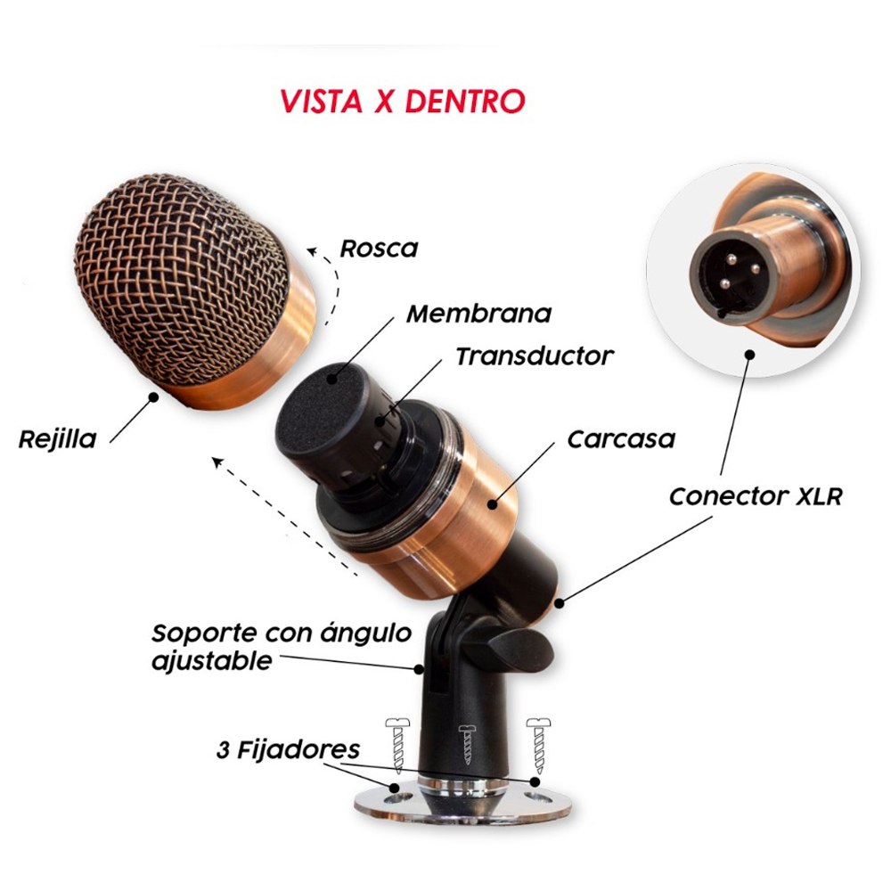Micrófono Dinámico Profesional de percusión Bronce alámbrico Metálico S1380