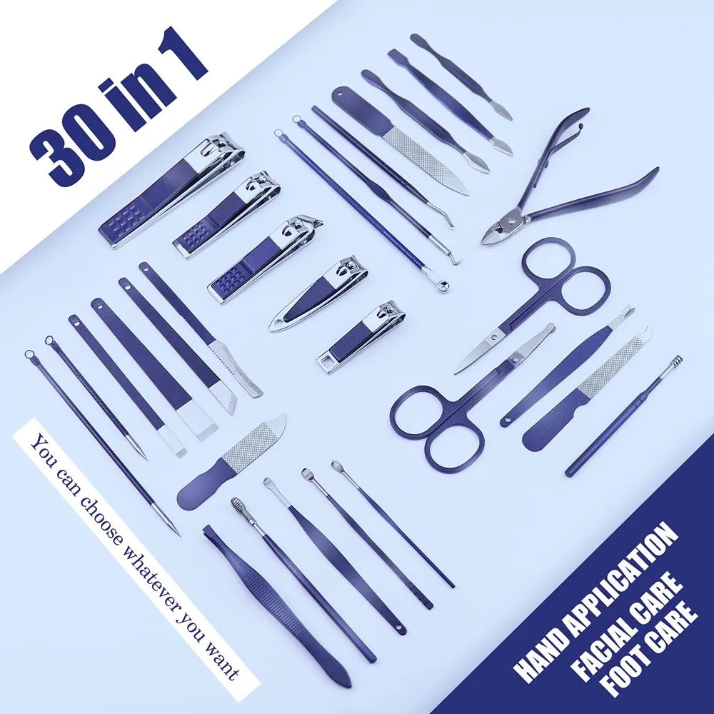 Kit Profesional de Manicura y Pedicura 30 en 1 (Acero Inoxidable) + Estuche S1476