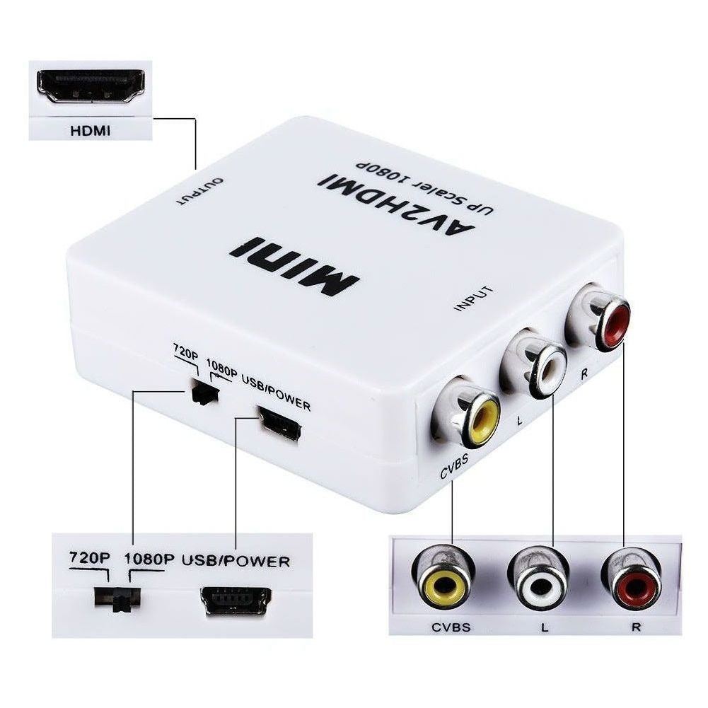 Convertidor Adaptador AV RCA a HDMI 1080p Full HD Video Blanco S0067