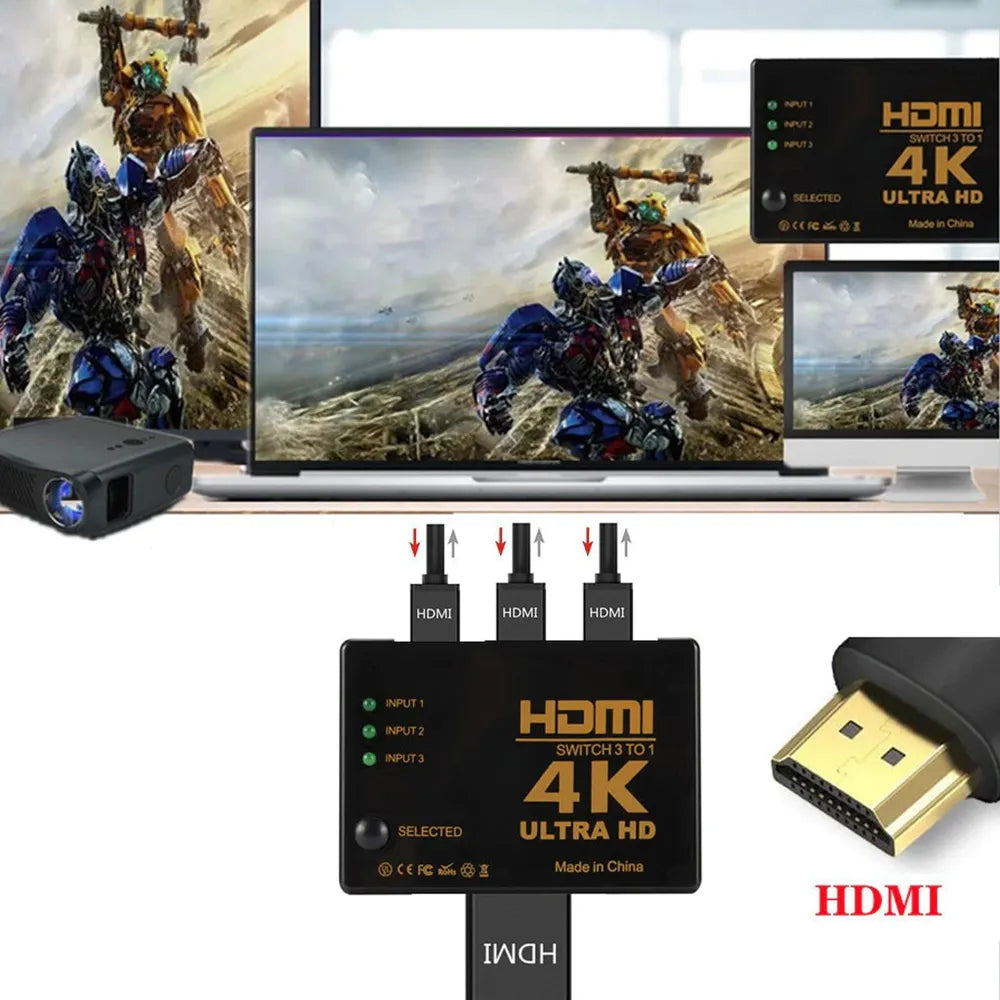 Hdmi Switch 3 x 1 4k ULTRA HD con control remoto multiplica hdmi 3 x 1 S01001