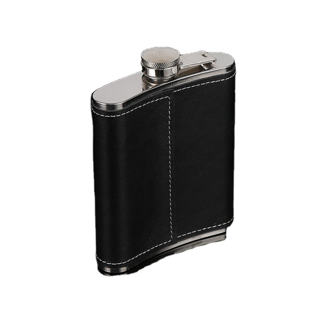 Licorera Bolsillo forro cuero 6 onzas Acero Inoxidable negro S0148