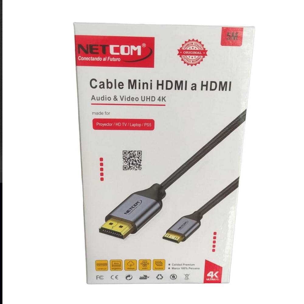 Cable Mini Hdmi a Hdmi 5 Metros NETCOM 2.0 4K 60 Hz ULTRA HD eARC S1119