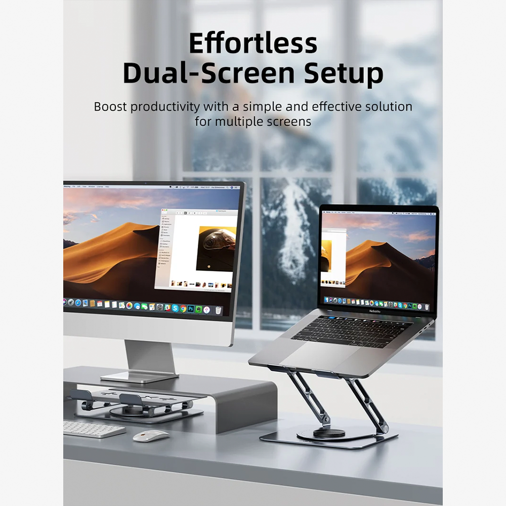 Soporte Giratorio 360° para Laptop de Aluminio Ergonómico Ajustable en Altura y Ángulo con Disipación Térmica para Laptops de 11 a 17.3 Pulgadas S2342
