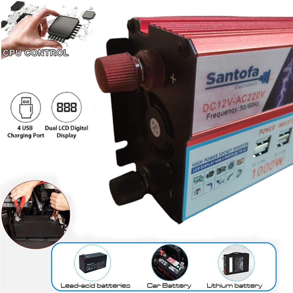 Inversor de Corriente 12V a 220V | 1000W - 2000W Pico | Pantalla LCD | S1316