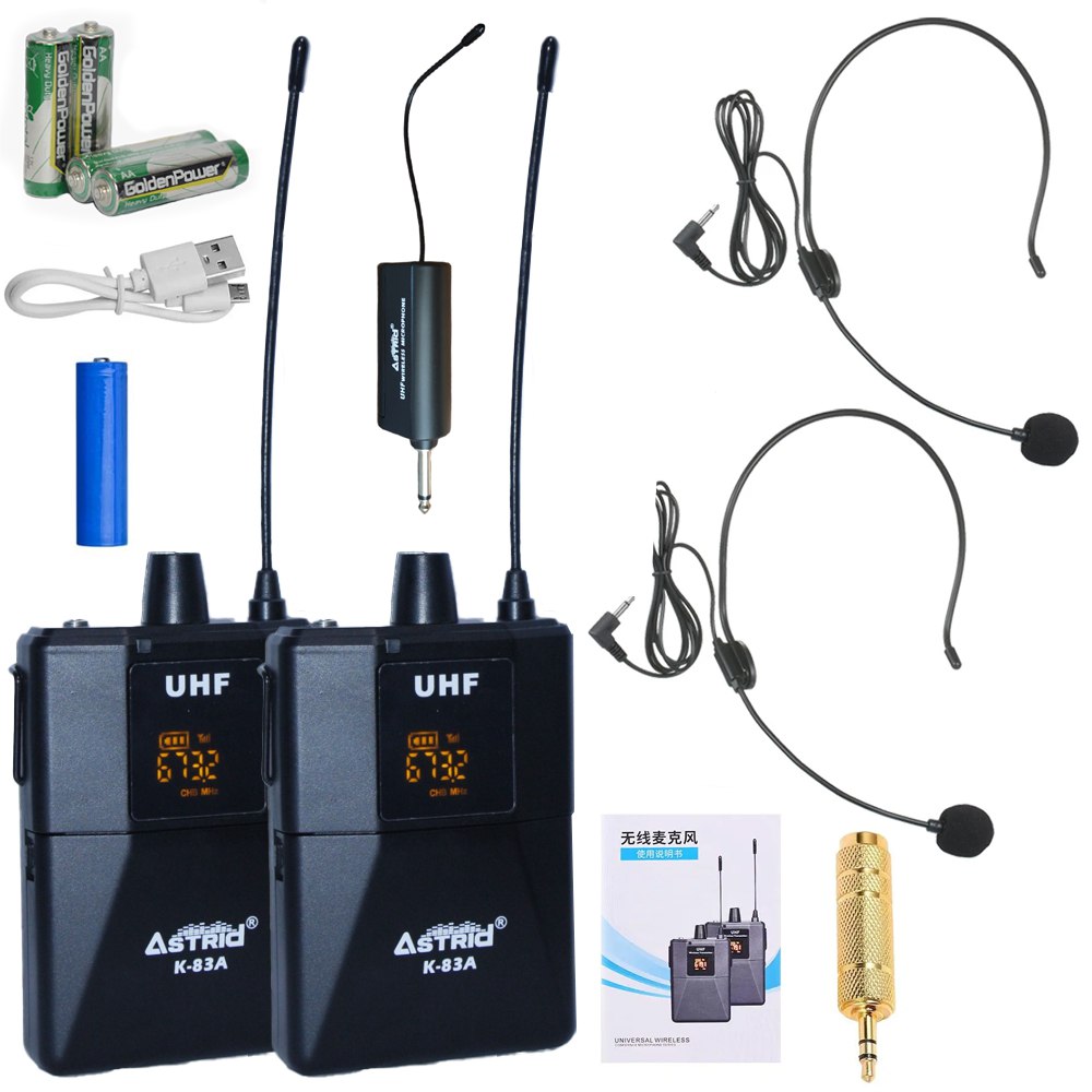 Kit Doble Micrófono wincha UHF inalámbrico 6.5mm 3.5mm ASTRID K83A S1438