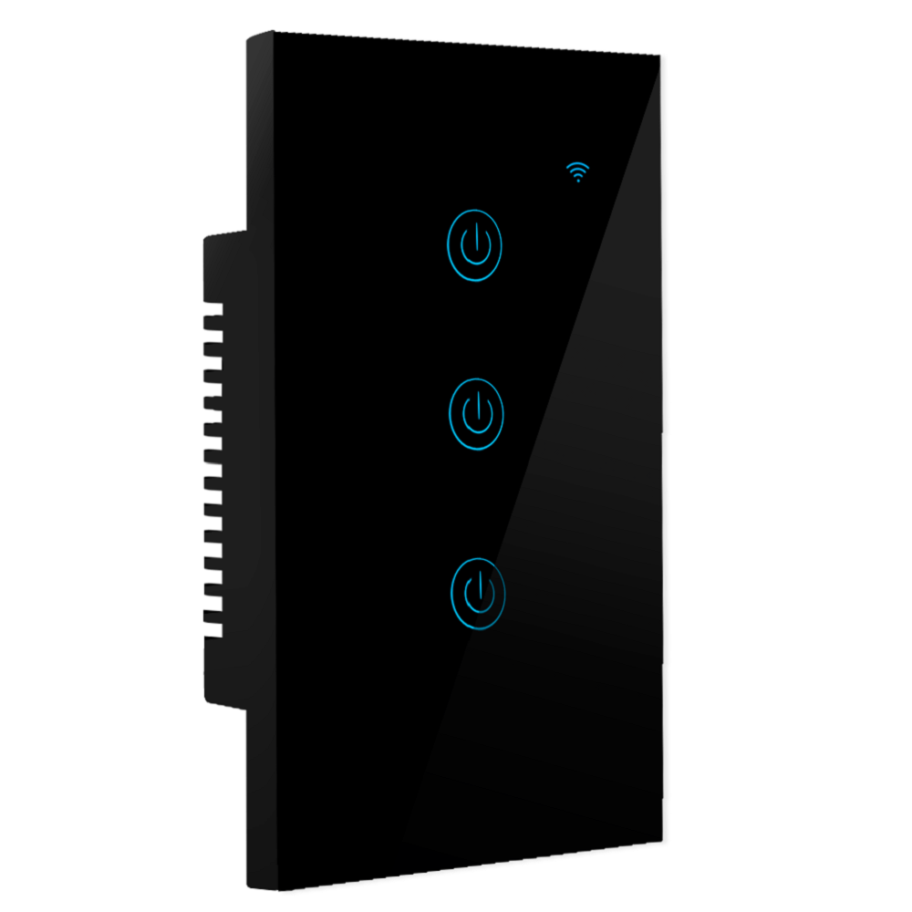 Interruptor Inteligente WiFi Triple de 3 Botones Táctil Negro S2156