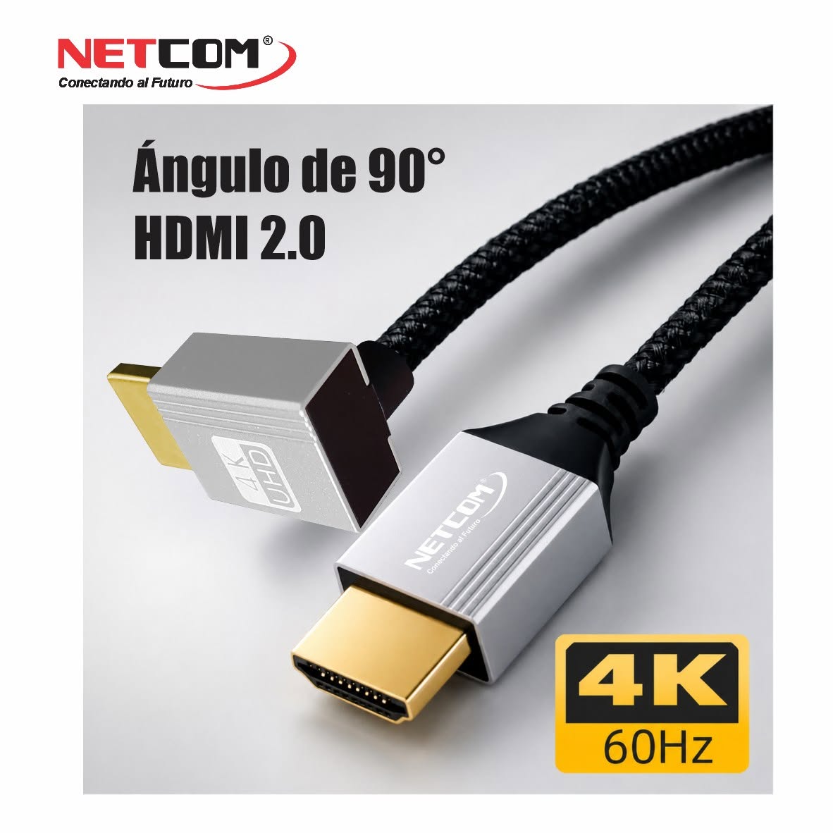 Cable HDMI 2.0 90° NETCOM 1.80m Ultra Delgado 4K 60Hz 18Gbps HDR Trenzado s2259