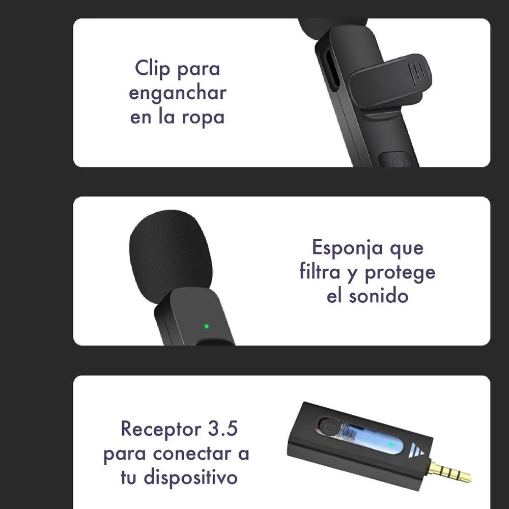 Mini Micrófono Solapa inalámbrico recargable plug 3.5mm android S1074