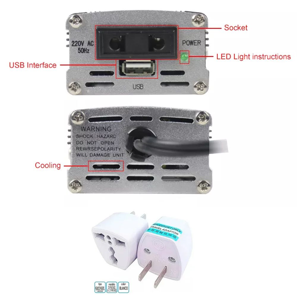 Inversor de Corriente para Auto 12V a 220V 150W USB Santofa S1301