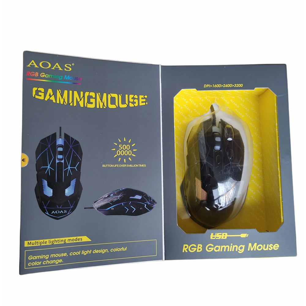 Mouse Gamer Aoas K20 Rgb Iluminación Led 3200 Dpi Cable 1.8 S0748