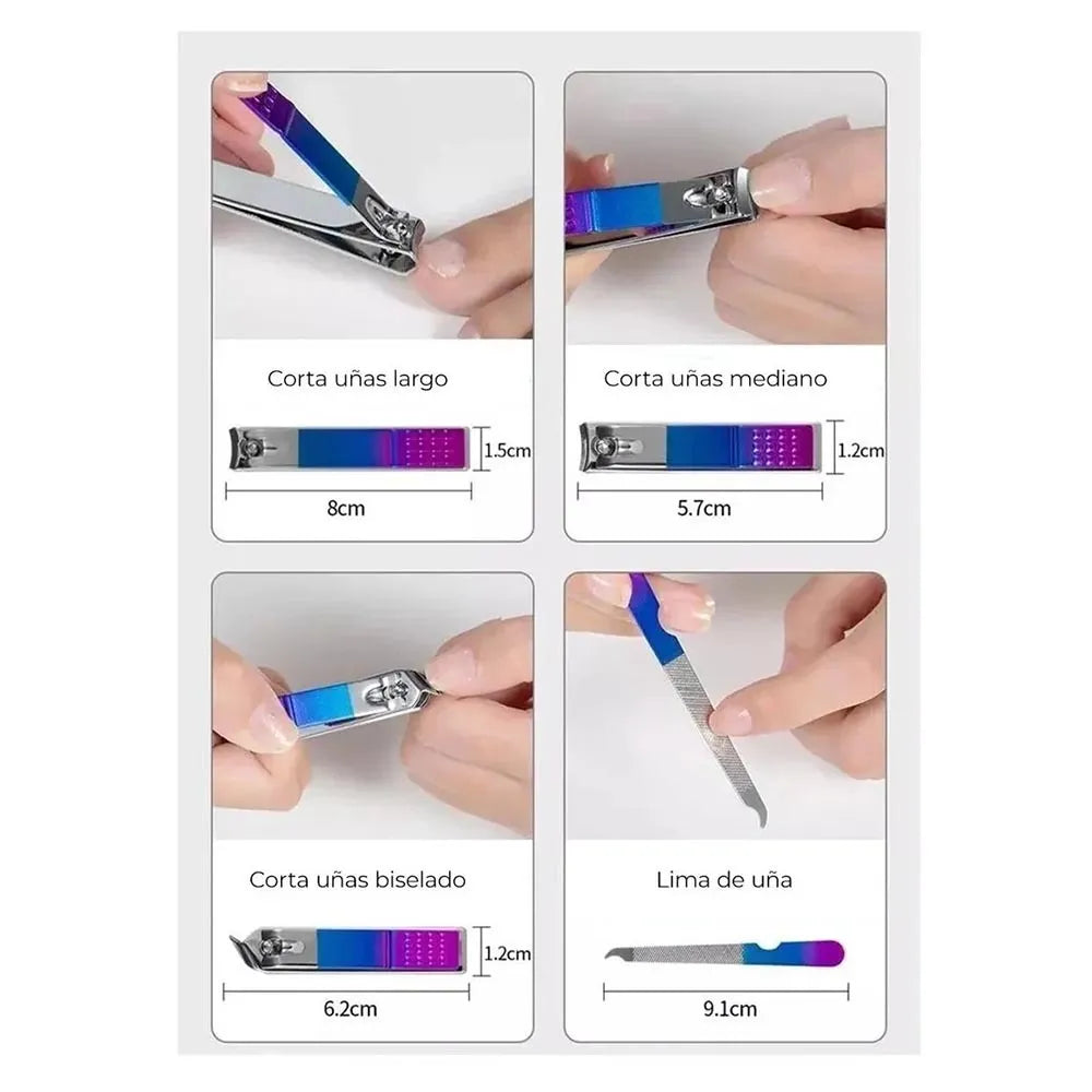 Set Manicura Pedicura Acero Inoxidable 15 Piezas Bicolor S0835