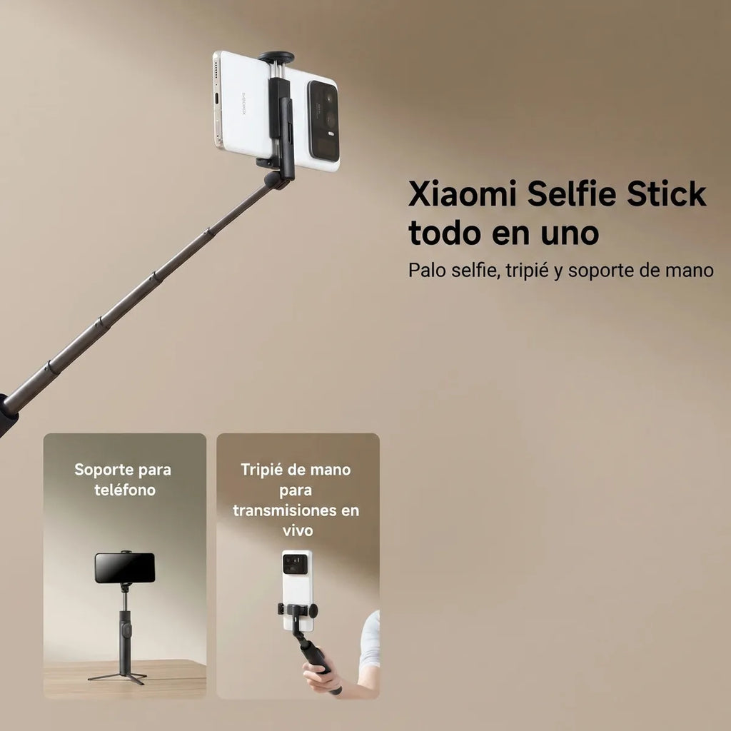 Selfie Stick Trípode Mini Xiaomi Control Remoto Bluetooth Soporte Giratorio 360° Aluminio Negro S2236