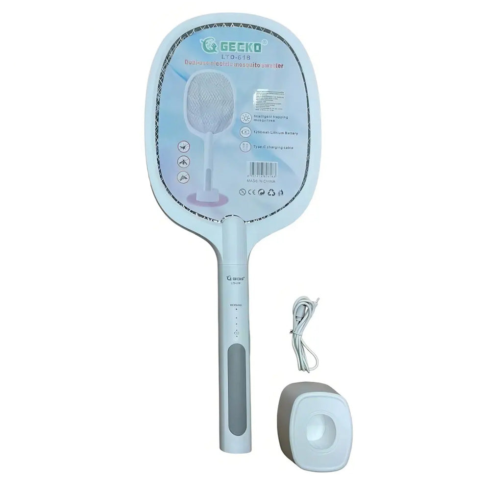 Raqueta Eléctrica Antimosquitos 2 en 1 con Lámpara UV y Base de Carga S2102