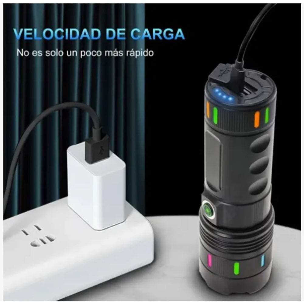 Linterna Táctica Militar de Aluminio Recargable USB-C (3600mAh) con zoom s2074