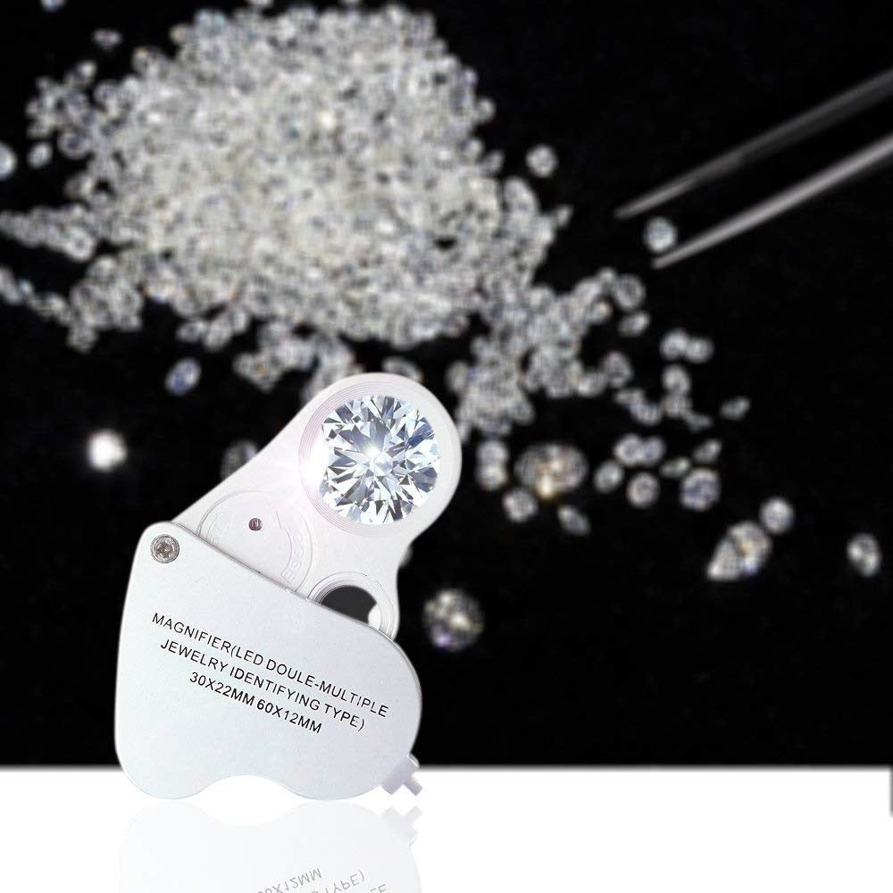 Lupa Metálica 30x 22mm 60x12mmCon Luz Led Geólogo Joyero Luz Uv S0174