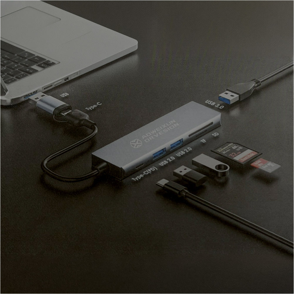 Hub Adaptador Multipuertos 6 en 1 (Tipo-C y USB a USB 3.0, SD/TF y PD 100W) s2033