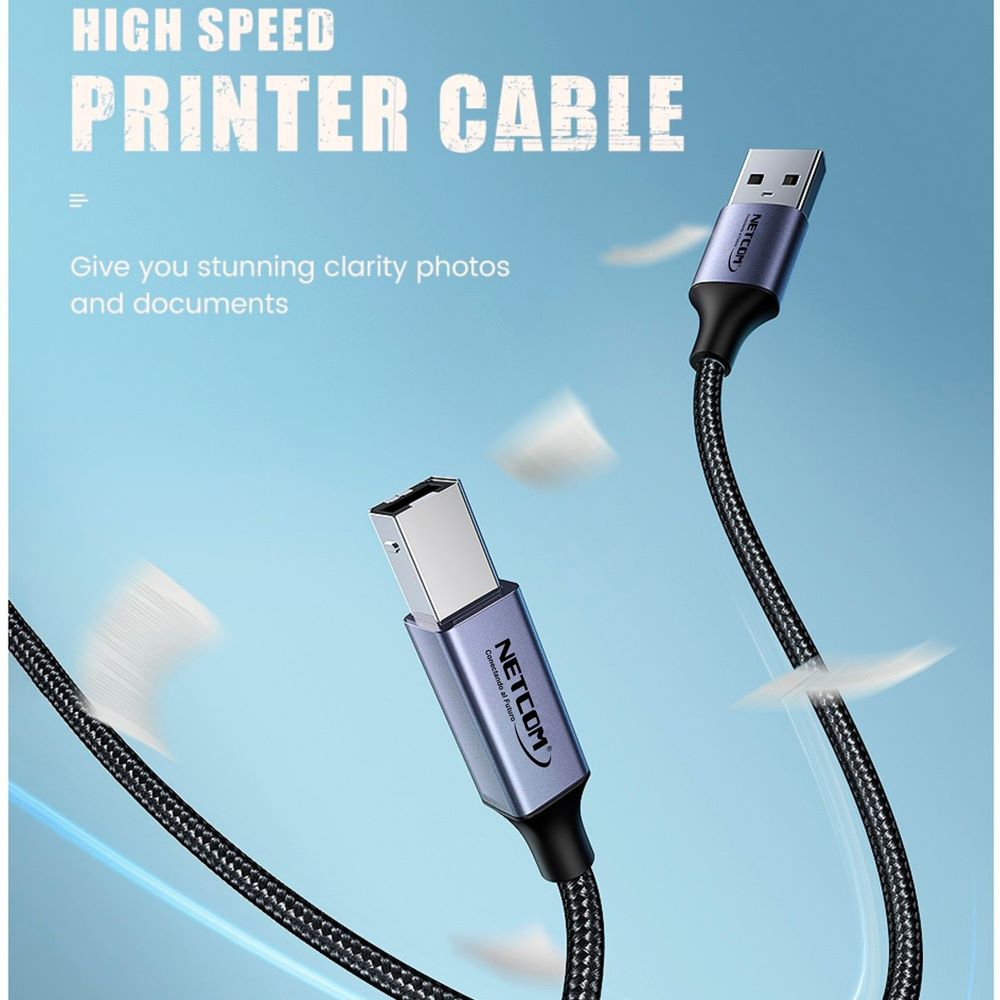 Cable USB 2.0 para Impresora Tipo B NETCOM | 1.8 Metros | 480 Mbps S1274