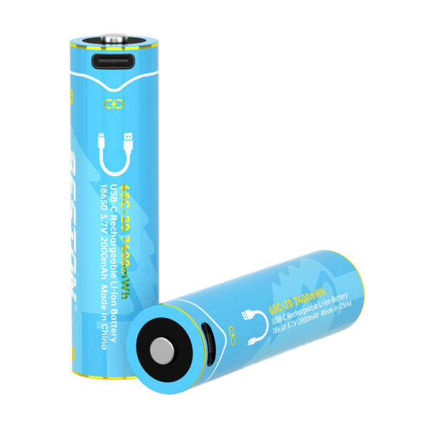 Pack 2 Pilas Recargables 18650 Litio BESTON 3.7V 2000mAh 7400mWh Carga Directa USB-C s2252