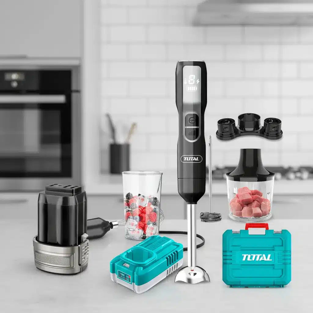 Set de Batidora de Mano Inalámbrica 16V TOTAL 5 Velocidades Picatodo 500ml Pantalla LED Batería 2.0Ah y Maletín S2310
